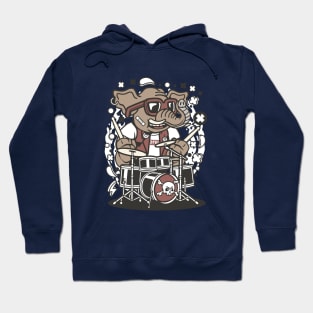 Elephant Rock Drummer Cartoon Design Hoodie